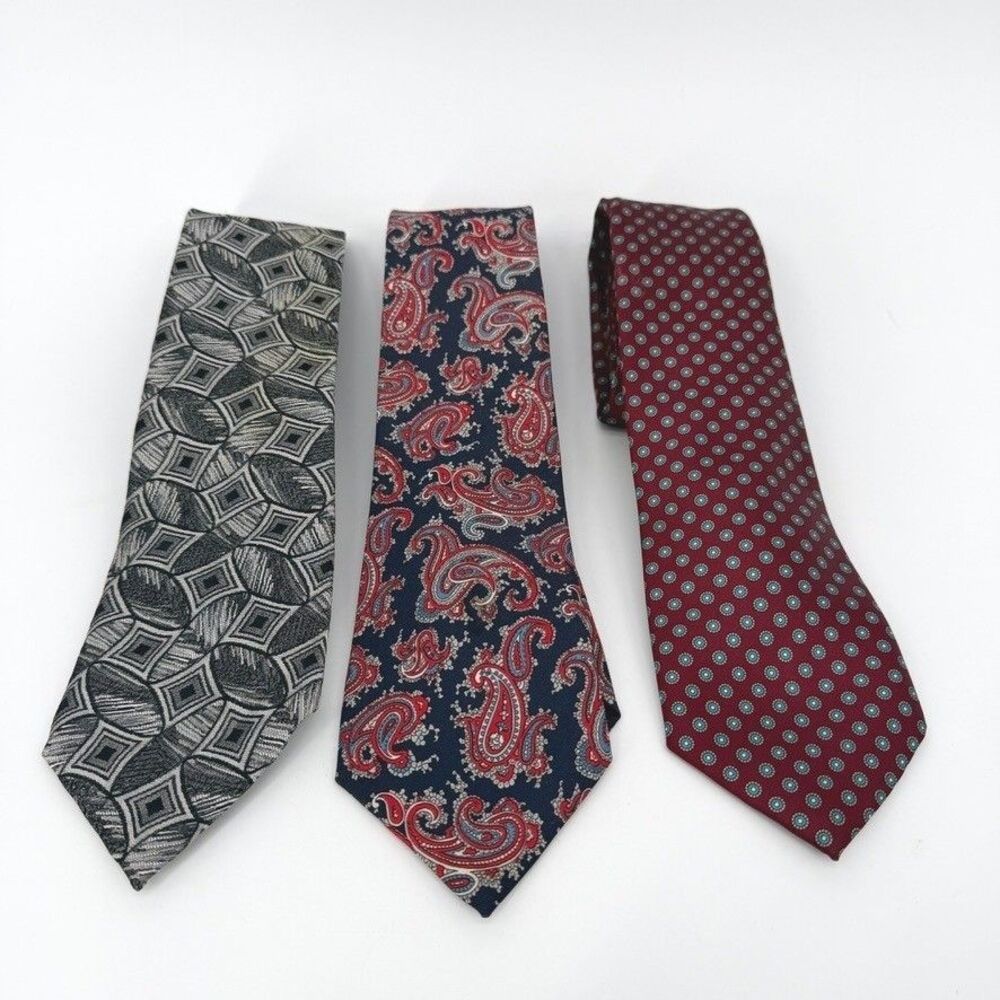 VTG Jordache Necktie Mens LOT of 3 Classic Dress Tie Paisley-Floral-Abstract